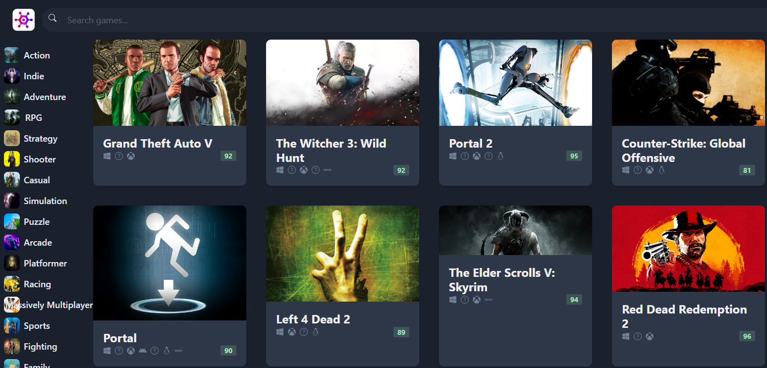 Image showing a list of video games